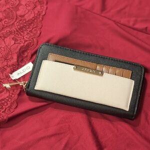ALDO Tricolor Zip Wallet - Black, Cream & Tan
